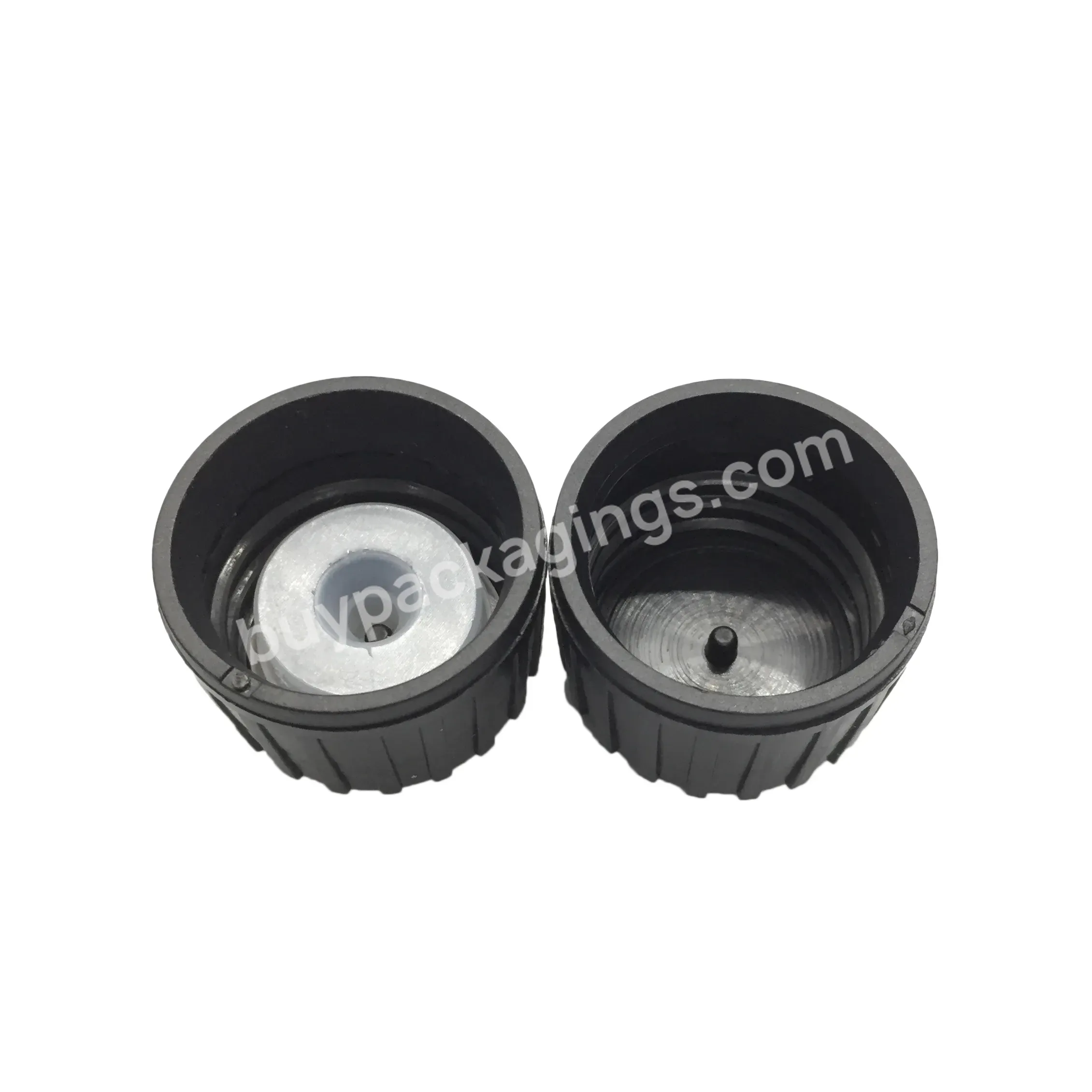 28mm Tamper Evident Black Essential Oil Bottle Cap With Insert Plug