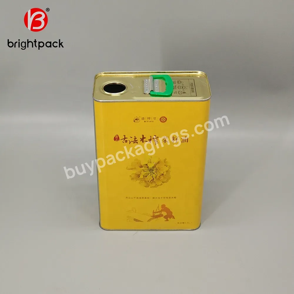 2l/3l/4l/5l Food Grade Metal Obong Camellia Oil Packaging Can With Plastic Flexible Spouts