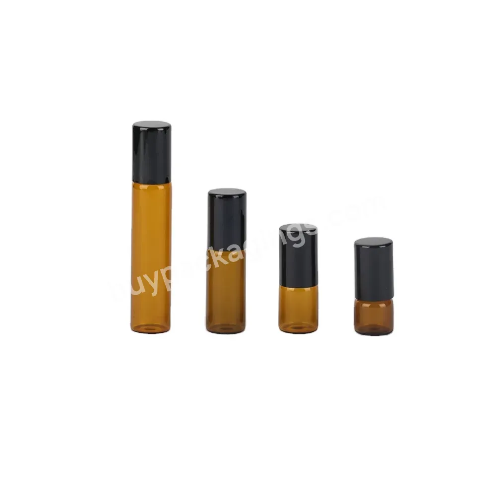 2ml 3ml 5ml 10ml Amber Thin Glass Roll On Bottle With Metal Ball Brown Roller Essential Oil Vials