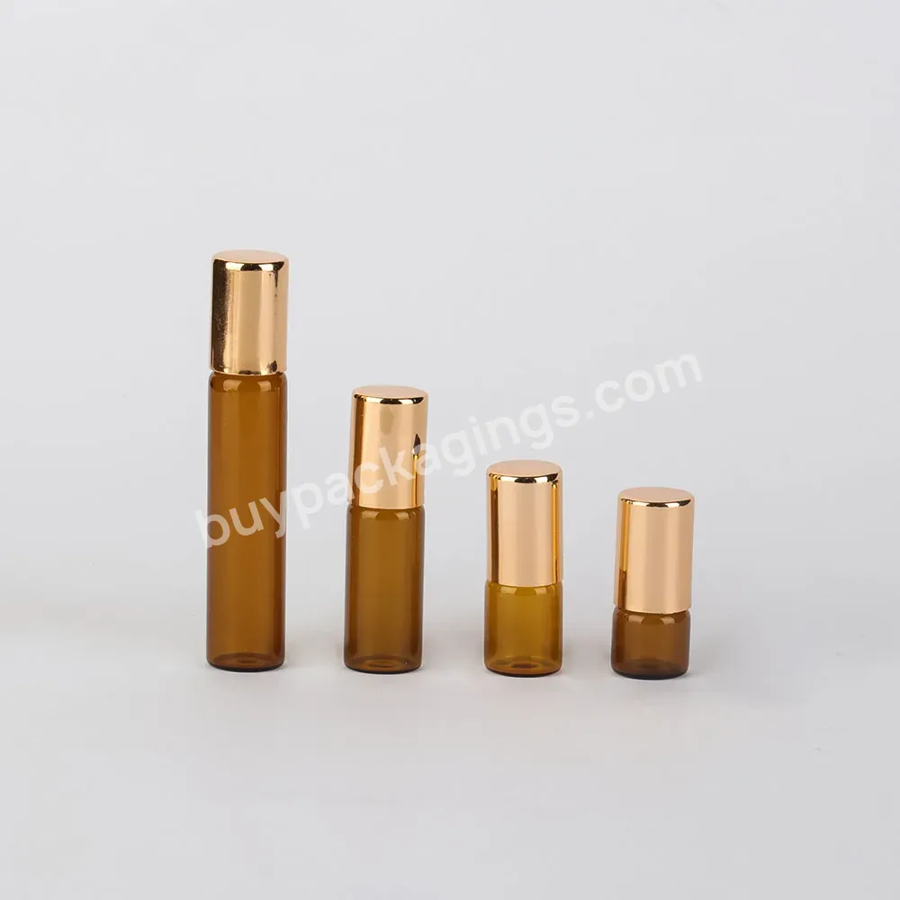 2ml 3ml 5ml 10ml Amber Thin Glass Roll On Bottle With Metal Ball Brown Roller Essential Oil Vials