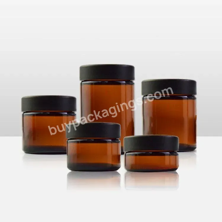 2oz 3oz 5oz Child Resistant Air Tight Straight Sided Amber Glass Containers Amber Glass Jar With Child Proof Cap