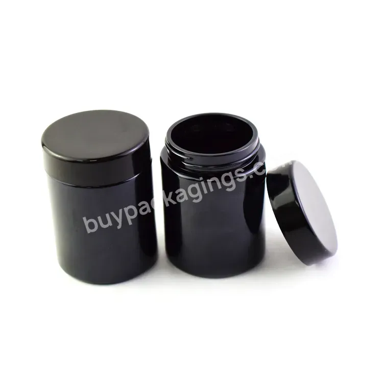 2oz 3oz Empty Smell Proof Black Violet Uv Glass Jars,3.5g Flower Storage Black Uv Glass Jar With Black Plastic Cr Lid