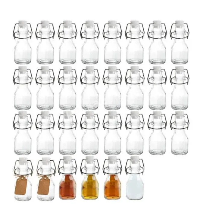 2oz 8oz 17oz 25oz 34oz Mini Swing Top Clear Cylinder Glass Bottles With Easy Open Cap With Tag And Rope