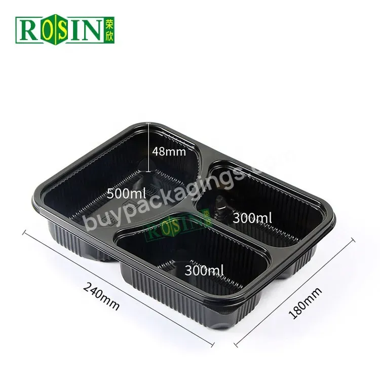 3 Compartment Black Microwavable Plastic Food Container Pp With Lid Disposable Lunch Meal Prep Box Takeaway Food Containers