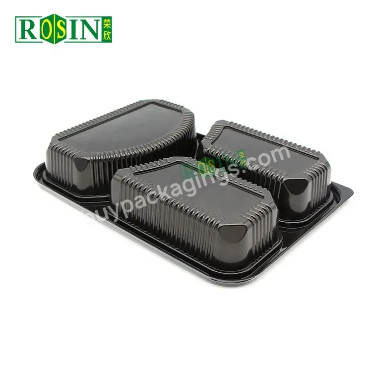 3 Compartment Black Microwavable Plastic Food Container Pp With Lid Disposable Lunch Meal Prep Box Takeaway Food Containers