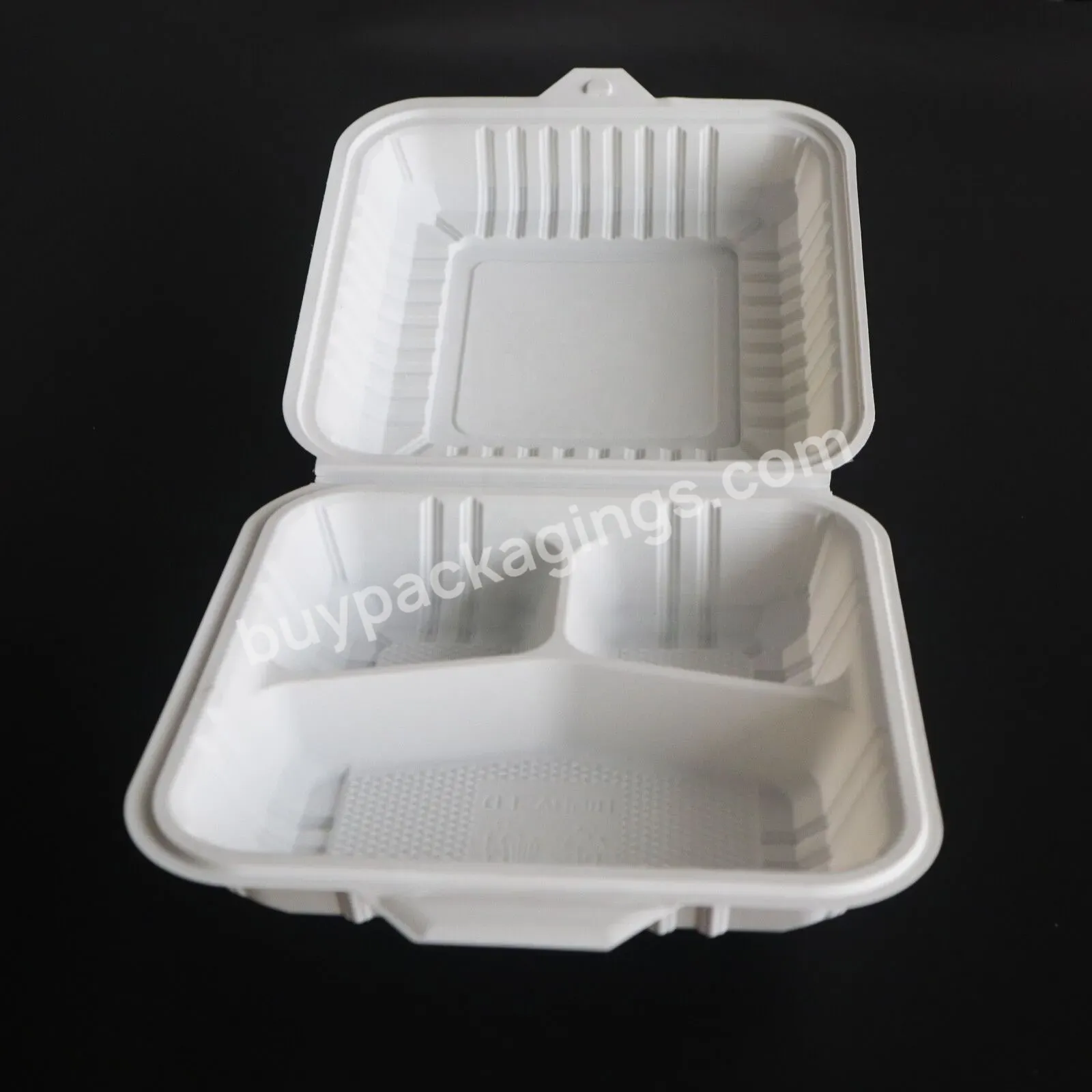 3 Compartment Hinged Clamshell Corn Starch Biodegradable Takeaway Disposable Plastic Food Meal Prep Containers