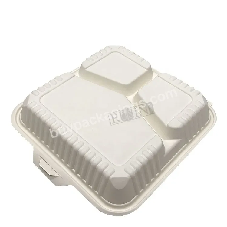 3 Compartment Hinged Clamshell Corn Starch Biodegradable Takeaway Disposable Plastic Food Meal Prep Containers