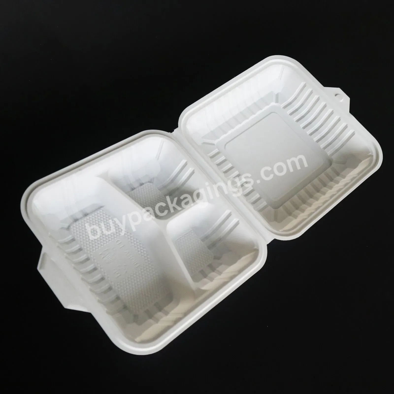 3 Compartment Hinged Clamshell Corn Starch Biodegradable Takeaway Disposable Plastic Food Meal Prep Containers