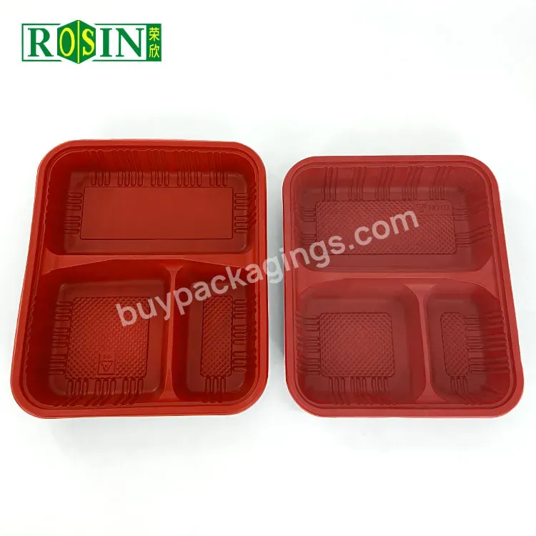 3 Compartment Microwave Food Tray Black/red Disposable Meat Tray Food Box Insert Tray