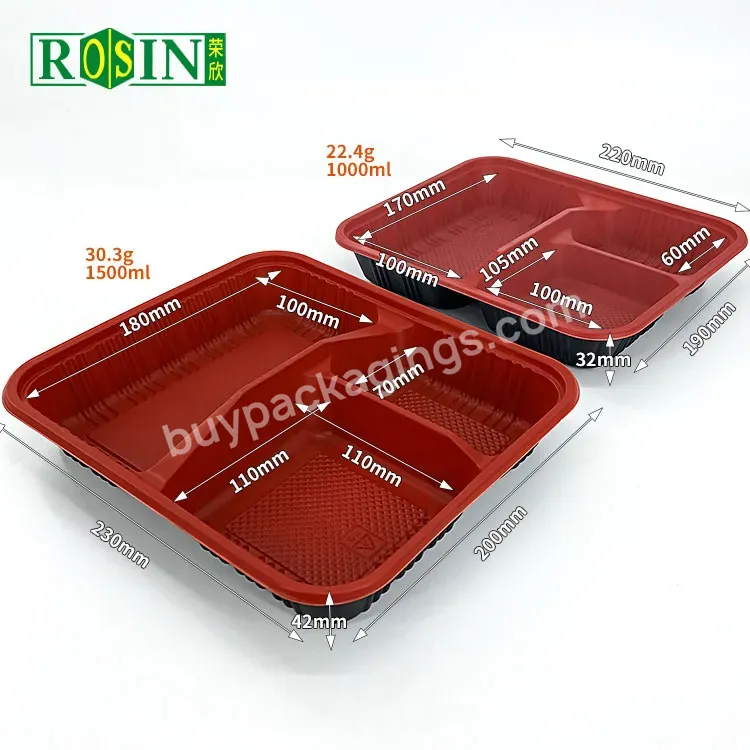 3 Compartment Microwave Food Tray Black/red Disposable Meat Tray Food Box Insert Tray