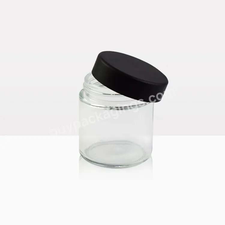 3 Oz Eighth Child Resistant Clear Glass Jars With Smooth Black Child Proof Cap 90ml Black Plastic Top Clear Glass Jar Container