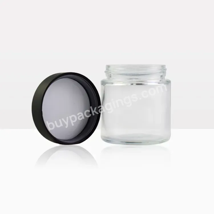 3 Oz Eighth Child Resistant Clear Glass Jars With Smooth Black Child Proof Cap 90ml Black Plastic Top Clear Glass Jar Container