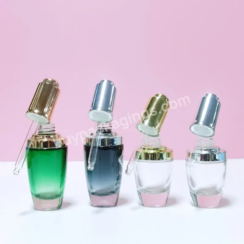 30 Ml 50 Ml Transparent Elite Fluid Golden Silver Shoulder Cover Glass Packaging Glass Dropper Bottle