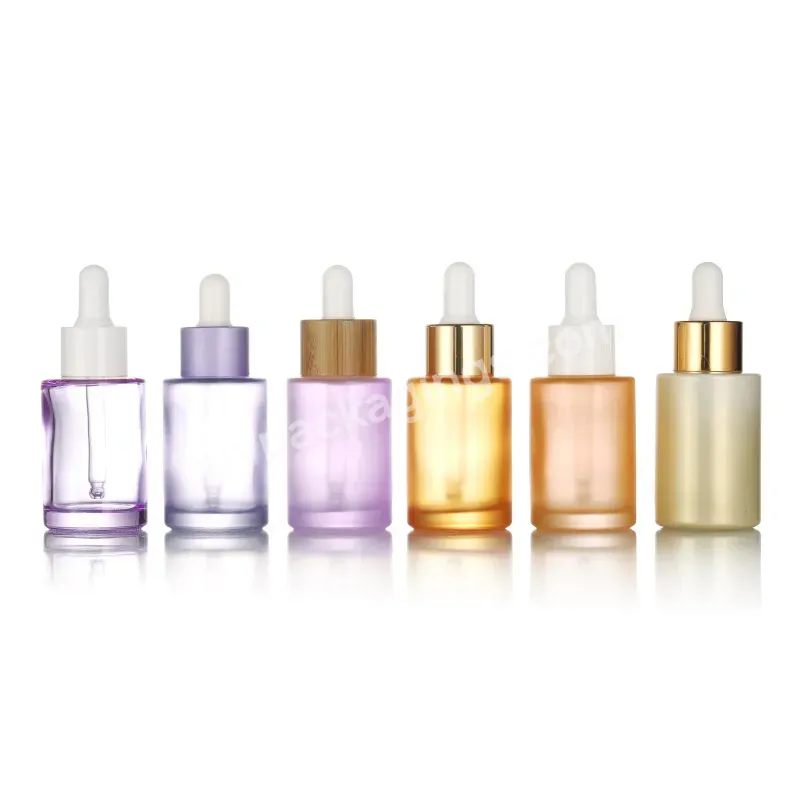 30 Ml Clear Amber Green Pink Colour Cosmetics Hair Oil Wood Glass Dropper Serum Bottle With Screen Printing 50 Ml