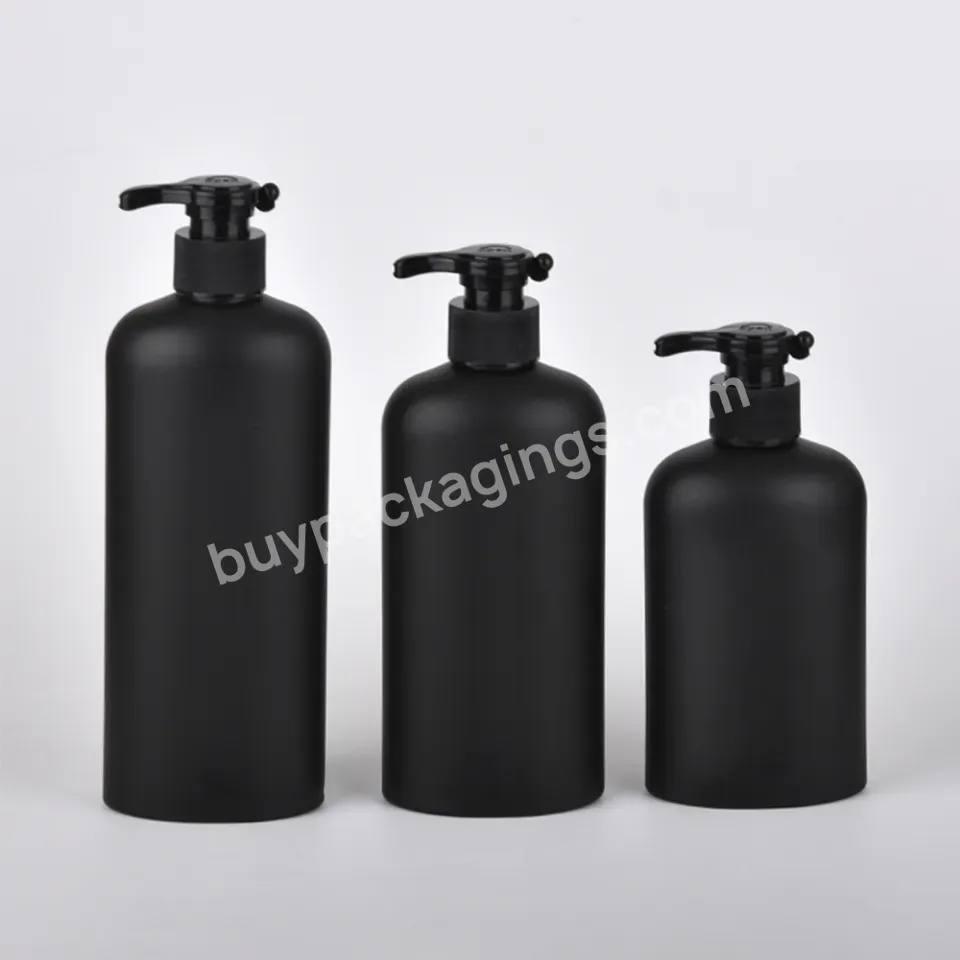 300ml 400ml 500ml Pet Plastic Black Custom Flat Shapeshampoo Shower Gel Hair Conditioner Lotion Pump Container