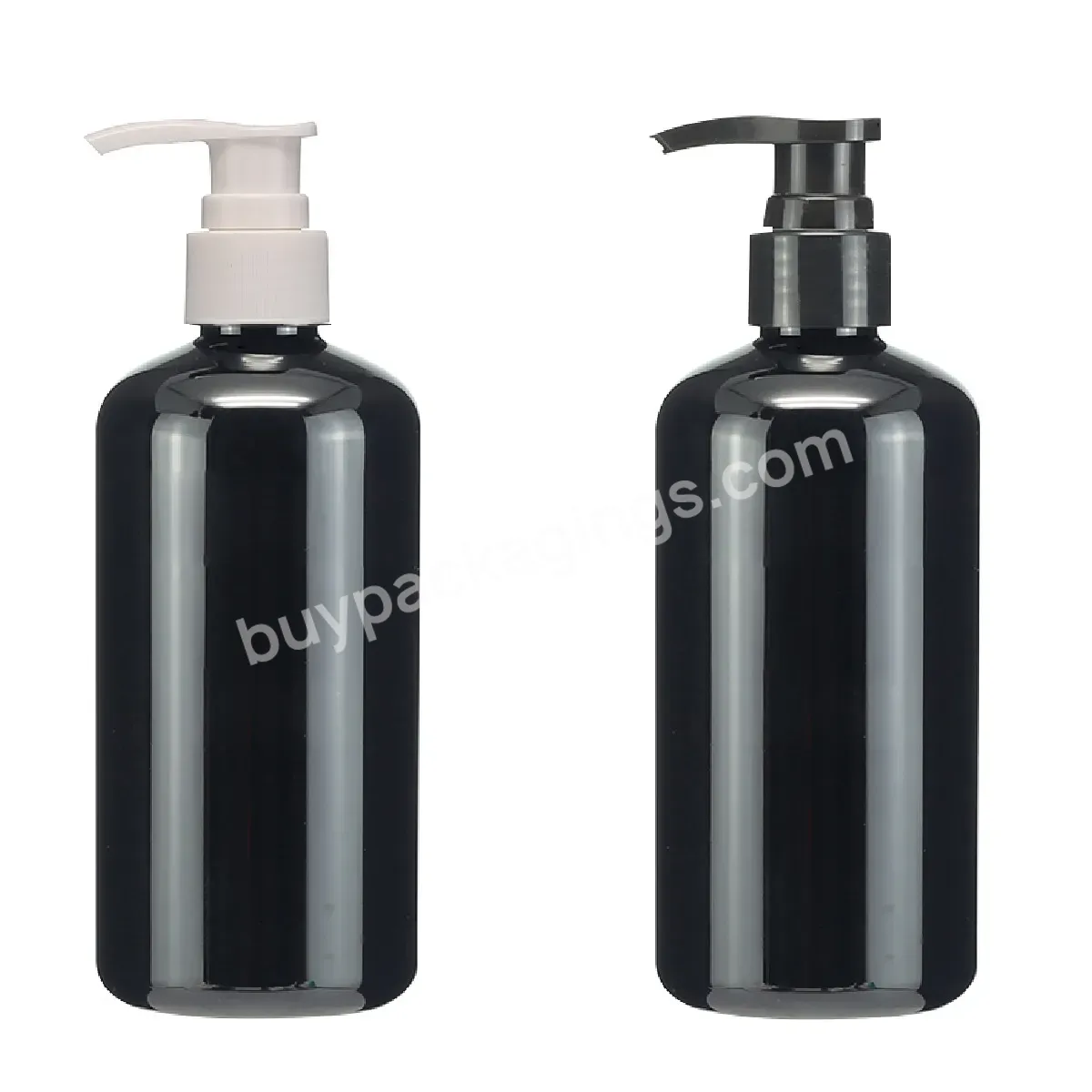 300ml 500ml Shiny Black Boston Round Pet Body Lotion Bottle With Twist Lotion Pump