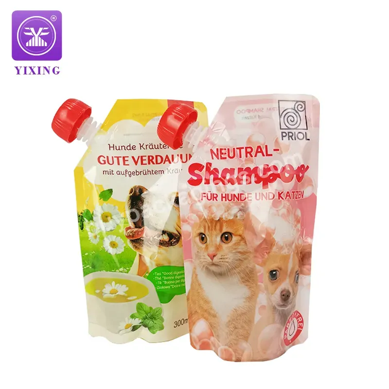 300ml 600ml Wholesale Custom Animal Dog Cat Body Wash Liquid Soap Shampoo Plastic Spout Pouch With Colorful Spout