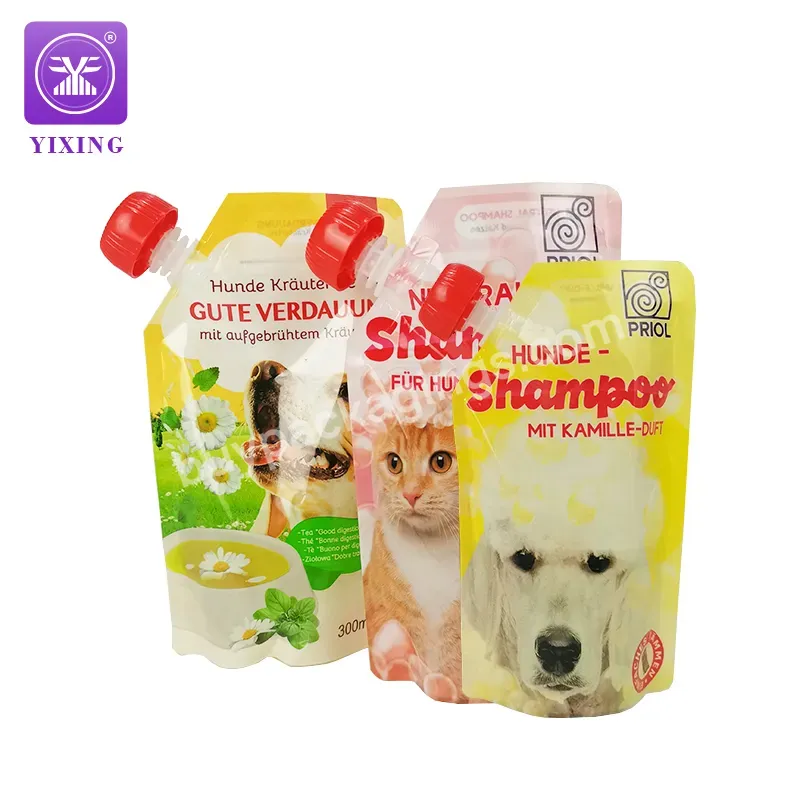 300ml 600ml Wholesale Custom Animal Dog Cat Body Wash Liquid Soap Shampoo Plastic Spout Pouch With Colorful Spout