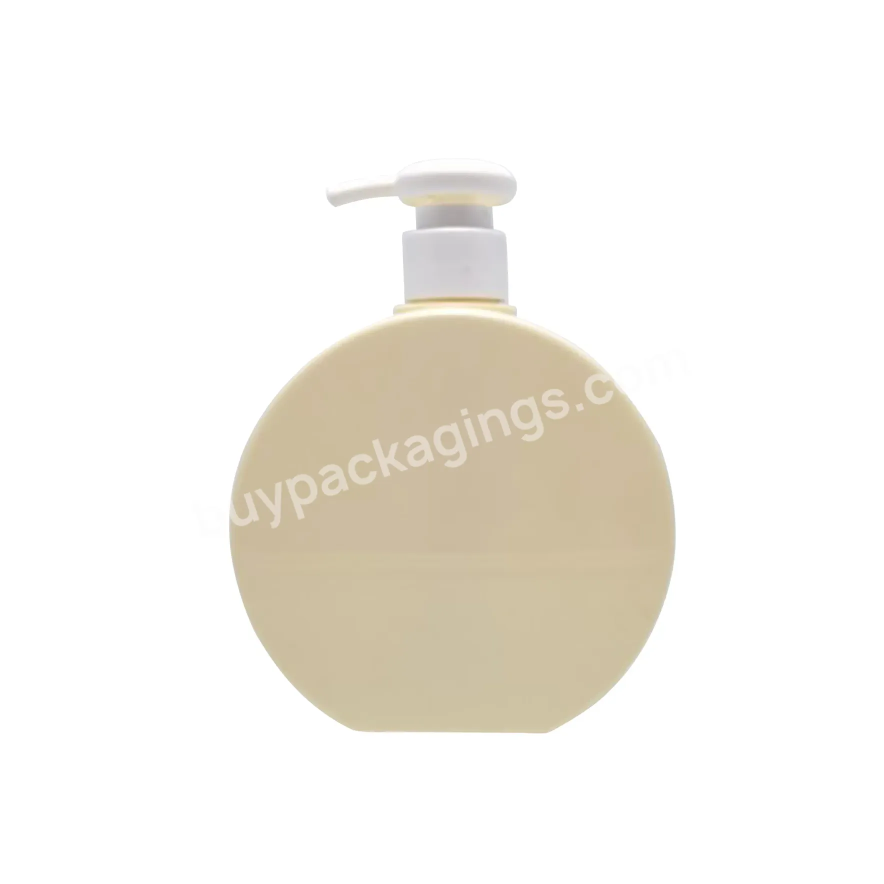 300ml Round Flat Transparent Petg Plastic Bottle Yellow Shampoo Bottle Shower Gel Bottle With Lotion Pump