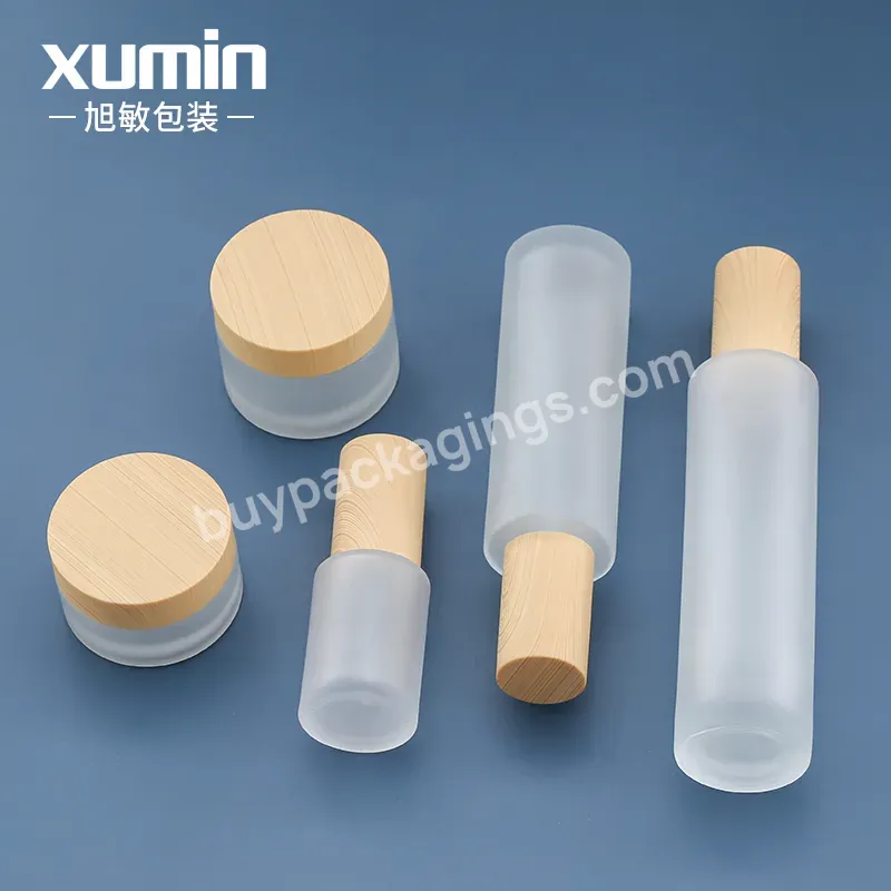 30g 50g 100ml 120ml Bamboo Lid Glass Bottle Wholesale Luxury Frosted Glass Skincare Bottles For Cosmetic Bottle With Bamboo Cap