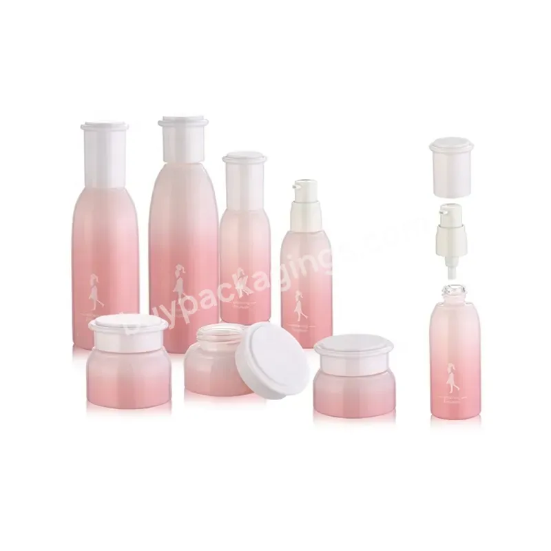 30ml 100ml 120ml Gradient Pink Color Glass Lotion Pump Bottle Cosmetic Personal Care Skin Cream Jar