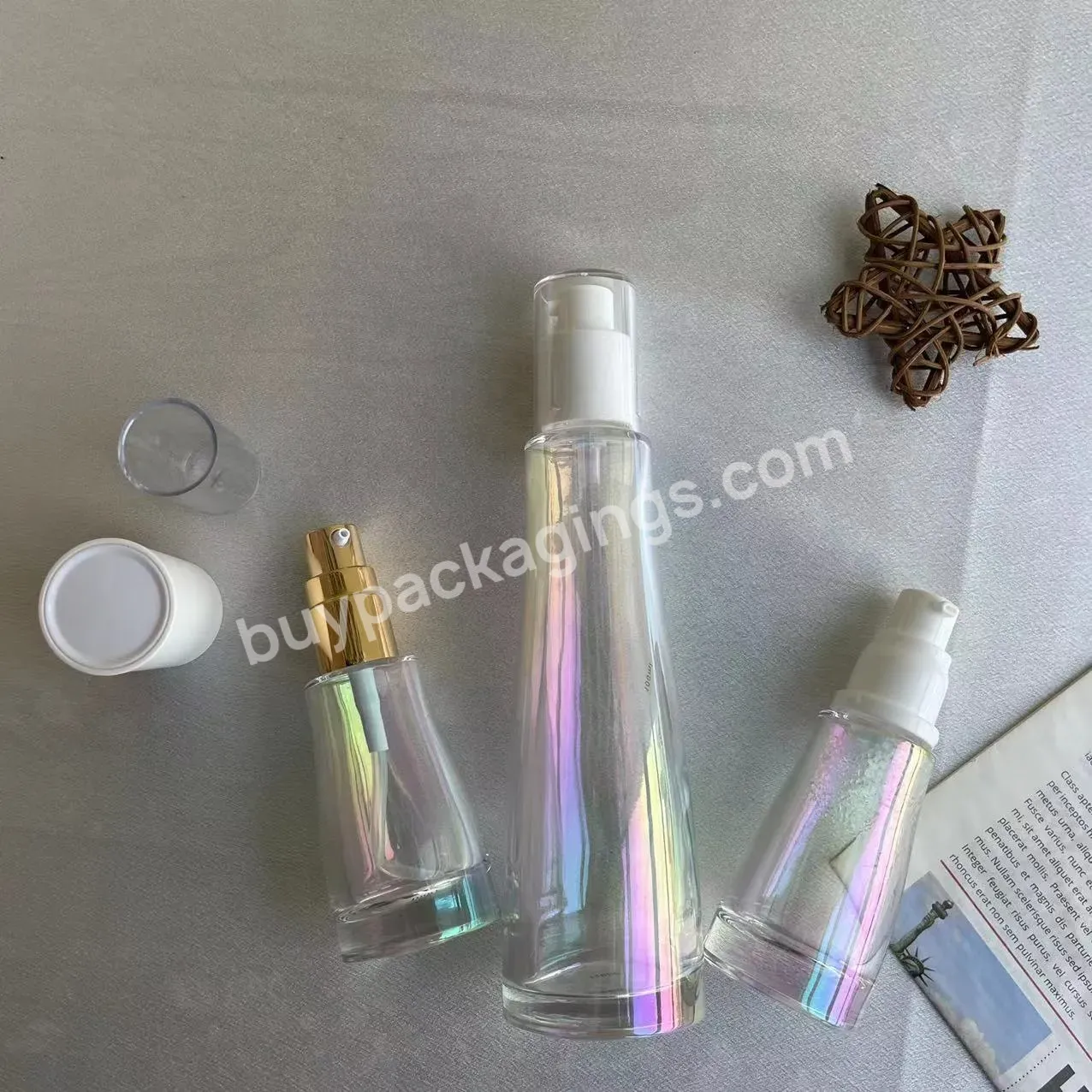 30ml 120ml Glass Luxury Empty Unique Lotion Bottles Pump Cream Liquid Bottle Serum Screen Printing Cosmetic Packaging