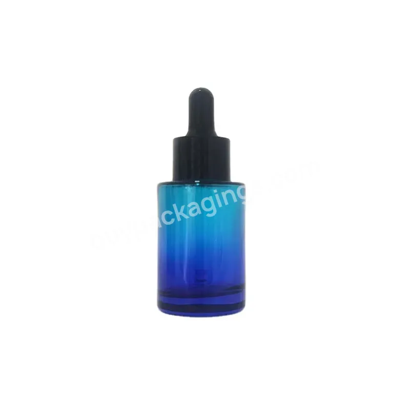 30ml 1oz 50ml 100ml Gradient Blue Flat Shoulder Glass Serum Dropper Bottle Customize For Skin Care Packaging Hair Oil