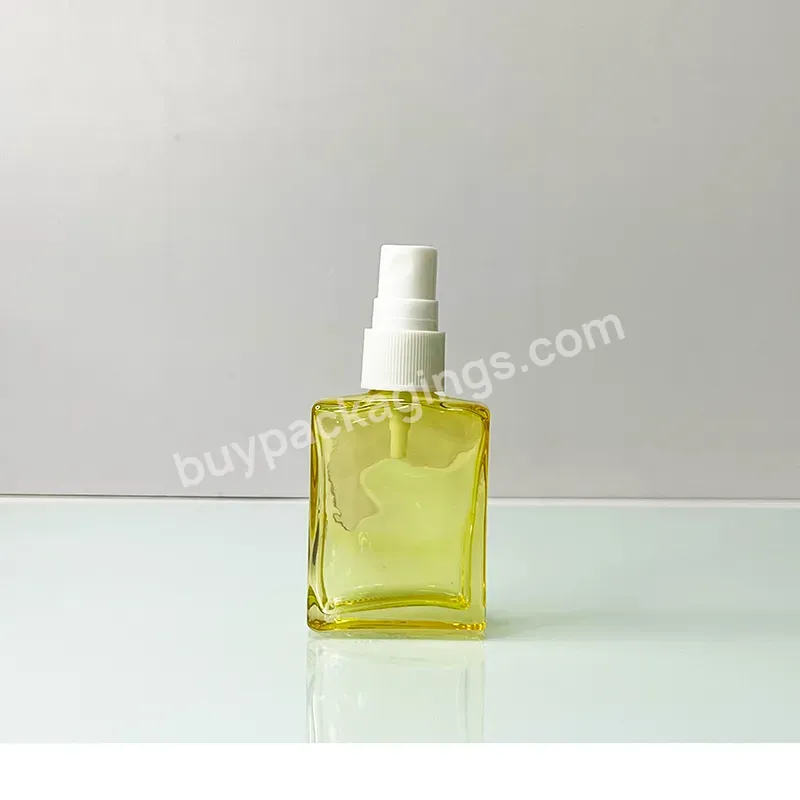 30ml 1oz Beautiful Essential Oil Bottles Frosted Yellow Square Glass Serum Hair Oil Rectangular Dropper Bottles