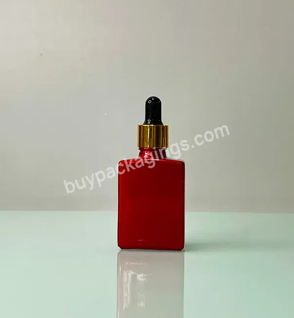 30ml 1oz Beautiful Essential Oil Bottles Frosted Yellow Square Glass Serum Hair Oil Rectangular Dropper Bottles