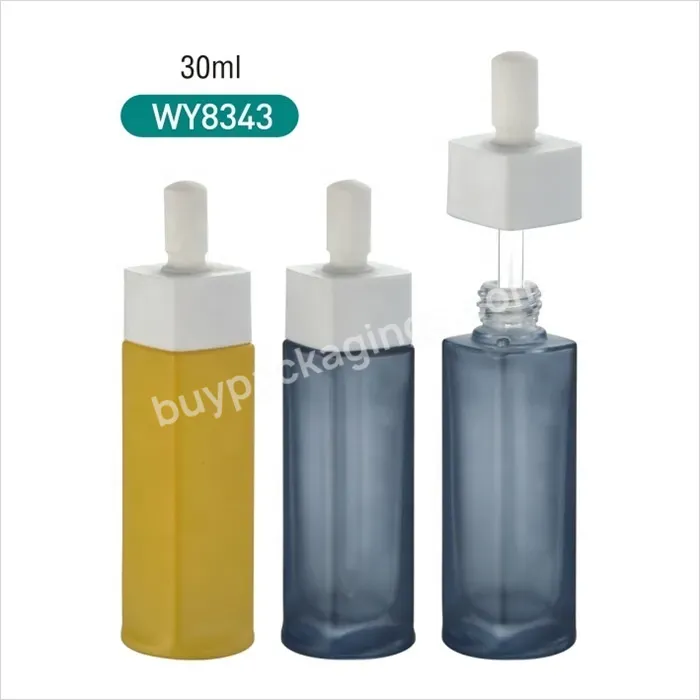 30ml 1oz Colored Flat Square Clear Glass Essential Oil Bottle With Serum Dropper For Body Care