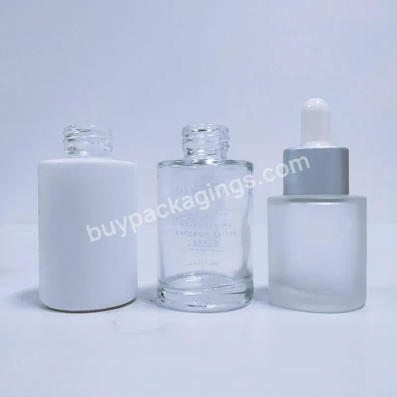 30ml 1oz Cosmetic Beauty Product Clear Transparent Flat Shoulder Glass Serum Bottle Toner Cream Facial For Skin Care Packaging