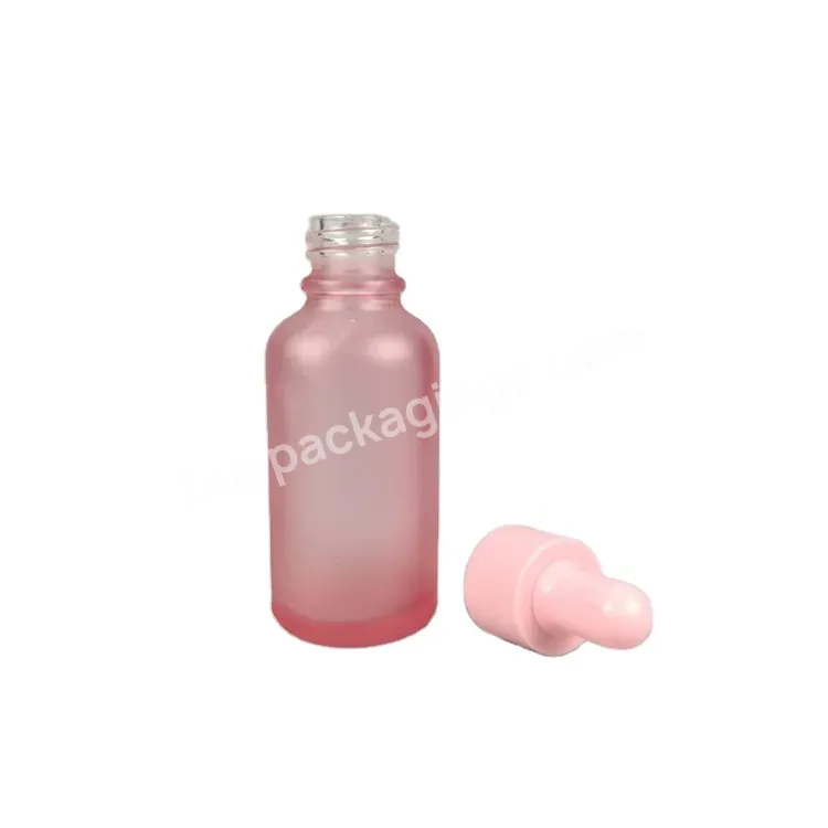 30ml 1oz Empty Frosted Pink Glass Hair Oil Essential Oil Packaging Cosmetic Beauty Essence Dropper Face Serum Bottle