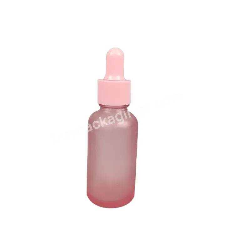 30ml 1oz Empty Frosted Pink Glass Hair Oil Essential Oil Packaging Cosmetic Beauty Essence Dropper Face Serum Bottle