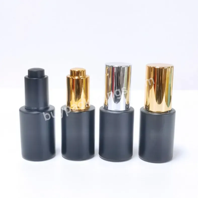 30ml 1oz Flat Shoulder Frosted Black Color Skin Care Glass Serum Bottle Essential Oil Glass Dropper Bottle