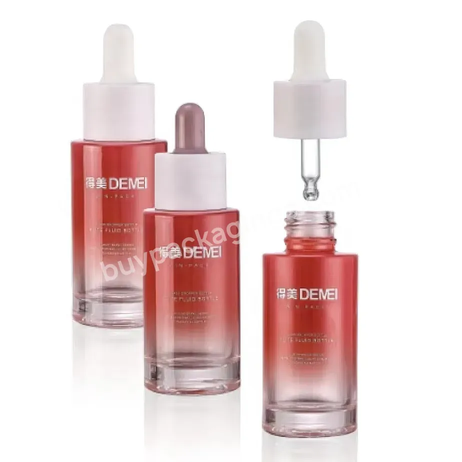 30ml 1oz Gradient Red Glass Cosmetic Container With Plastic Dropper For Oil Serum