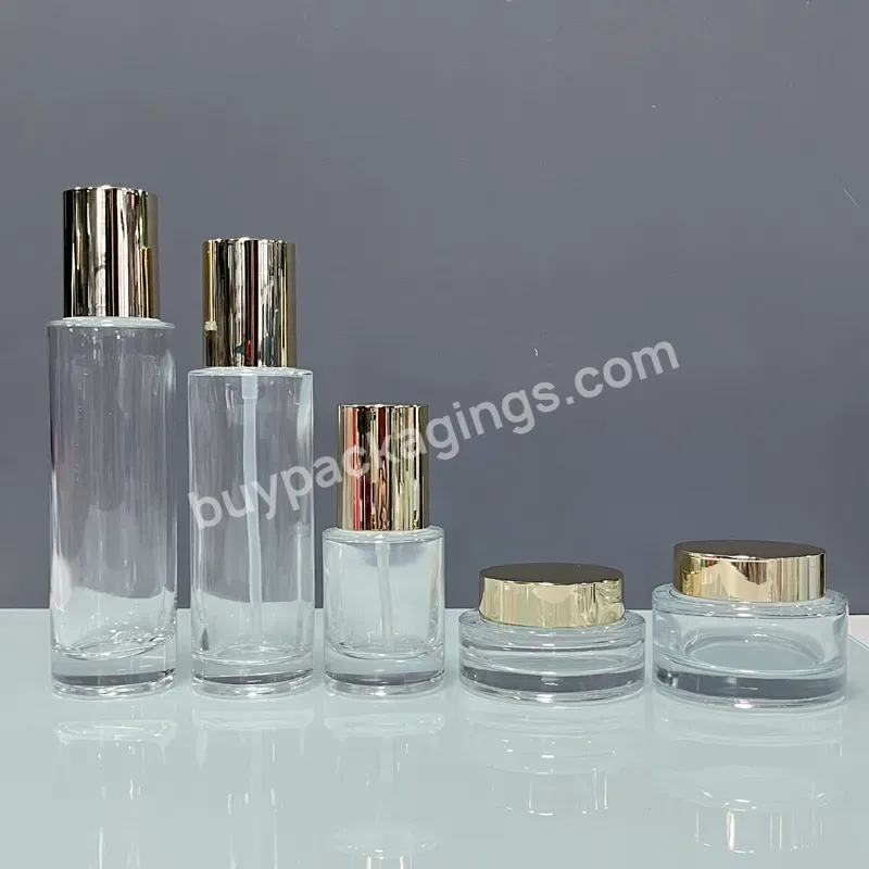 30ml 40ml 50ml 100ml 120ml 30g 50g Glass Toner Pump Bottles Cosmetics Containers And Jar For Skin Care Set