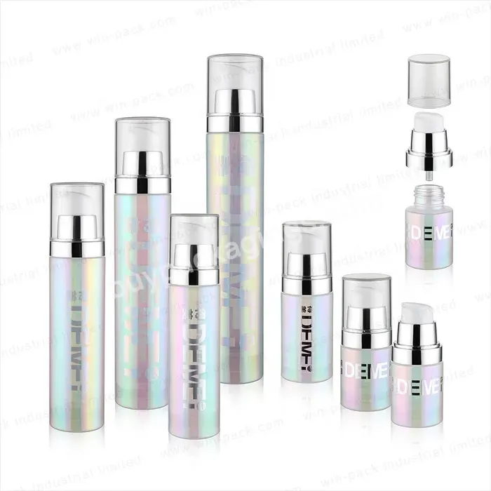 30ml 40ml 60ml 80ml 100ml 120ml Holographic Round Glass Lotion Bottle With Silver Pump And Lid With Hot Stamping Printing