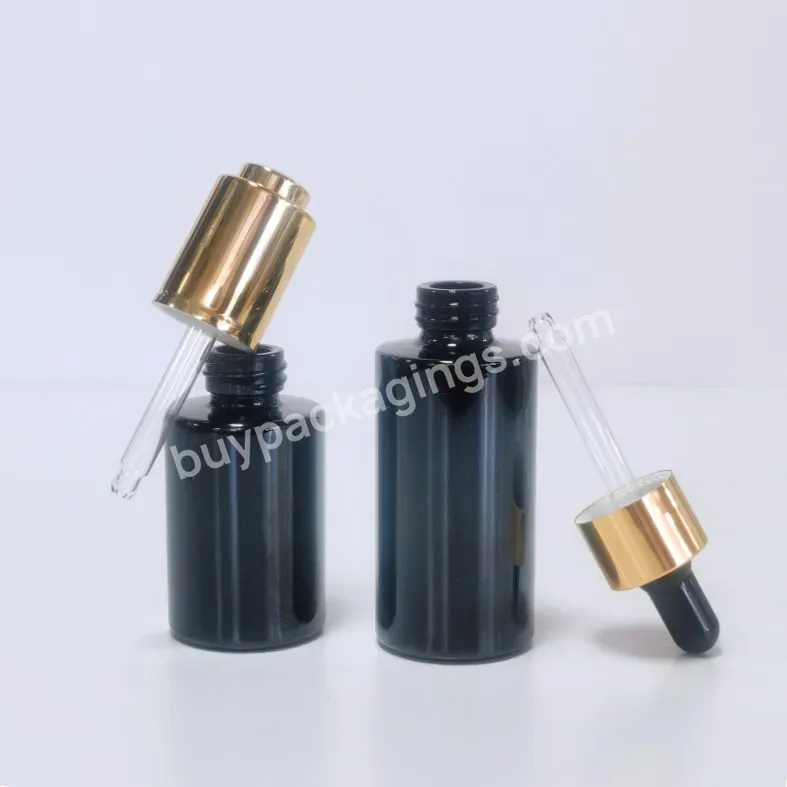 30ml 40ml Cosmetic Skin Care Essential Oil Essence Packaging Black Glass Flat Shoulder Matte Serum Dropper Bottle