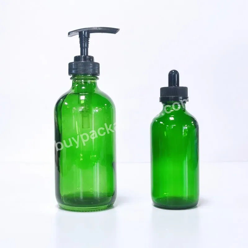 30ml 500ml 8oz Boston Round Green Clear Beverage Glass Bottles For Body Shampoo Care