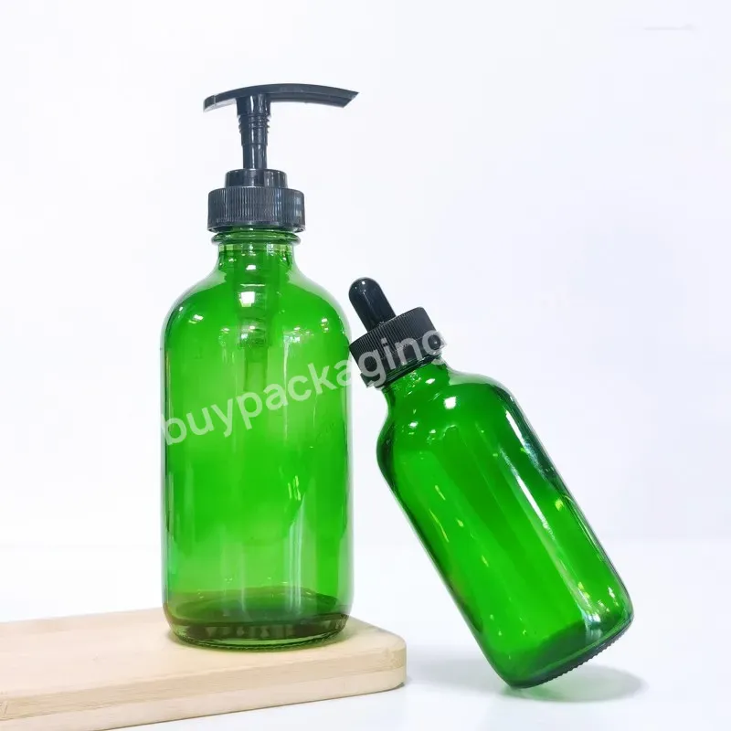 30ml 500ml 8oz Boston Round Green Clear Beverage Glass Bottles For Body Shampoo Care