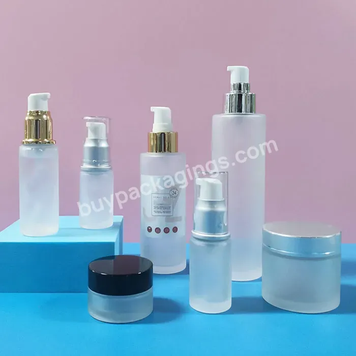 30ml 50ml 100ml 120ml Cosmetic Glass Bottle Cosmetic Face Lotion Frosted Glass Pump Bottle With 30g 50g Cream Glass Jars