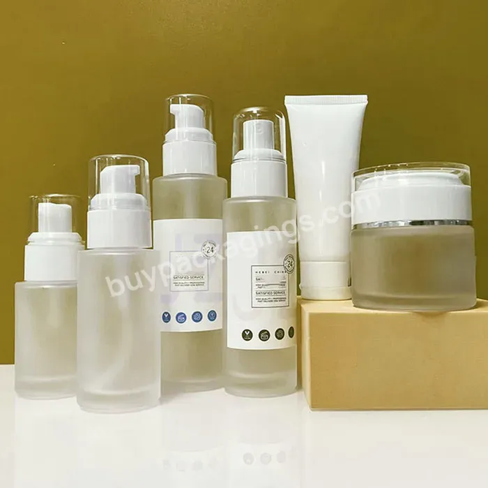 30ml 50ml 100ml 120ml Cosmetic Glass Bottle Cosmetic Face Lotion Frosted Glass Pump Bottle With 30g 50g Cream Glass Jars