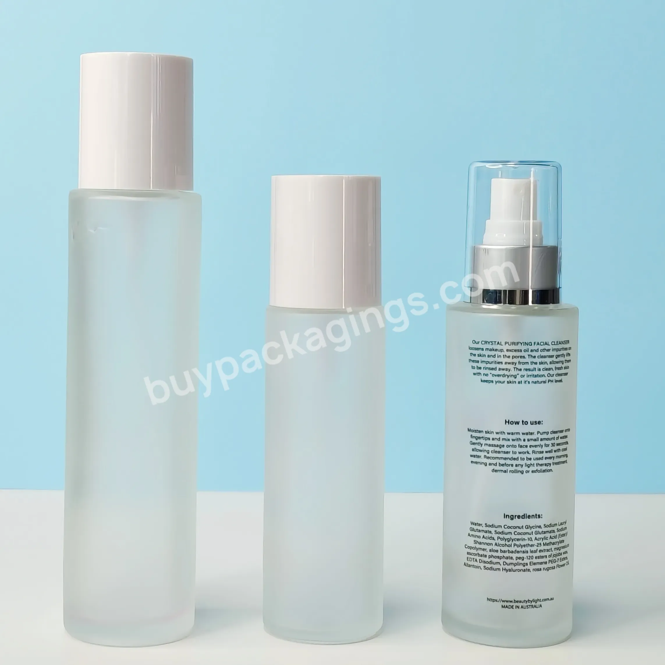 30ml 50ml 100ml 120ml Luxury Frosted Glass Cosmetic Toner Lotion Serum Pump Bottle Custom Skincare Packaging