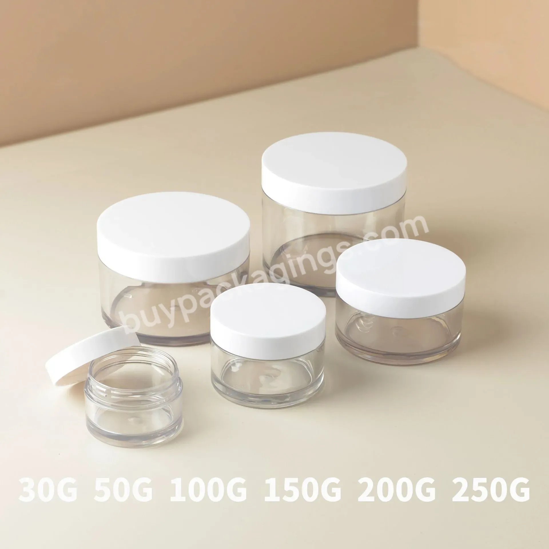 30ml 50ml 100ml 150ml 200ml Pet Clear Cosmetic Cream Jars Plastic Lip Scrub Cream Container With White Cap