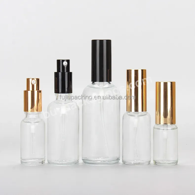 30ml 50ml 100ml Clear Glass Spray Bottles With Fine Mist Atomizer And Golden Pump Cap