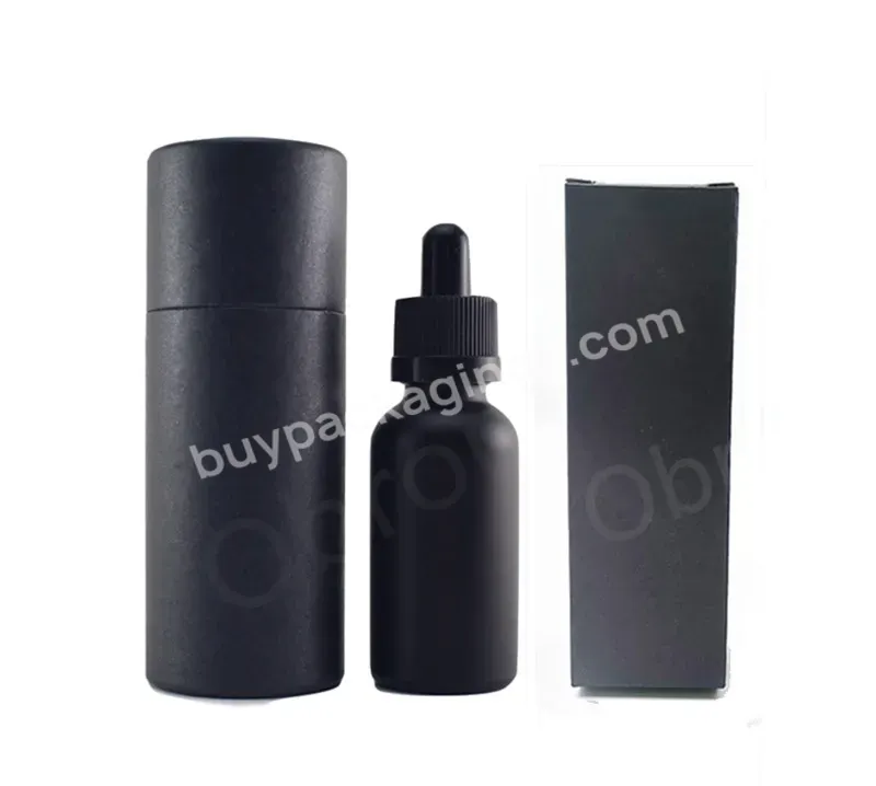 30ml 50ml 100ml Oil Matte Frosted Black Measuring Serum Glass Dropper Bottle Paper Cardboard Tube Cosmetic Packaging