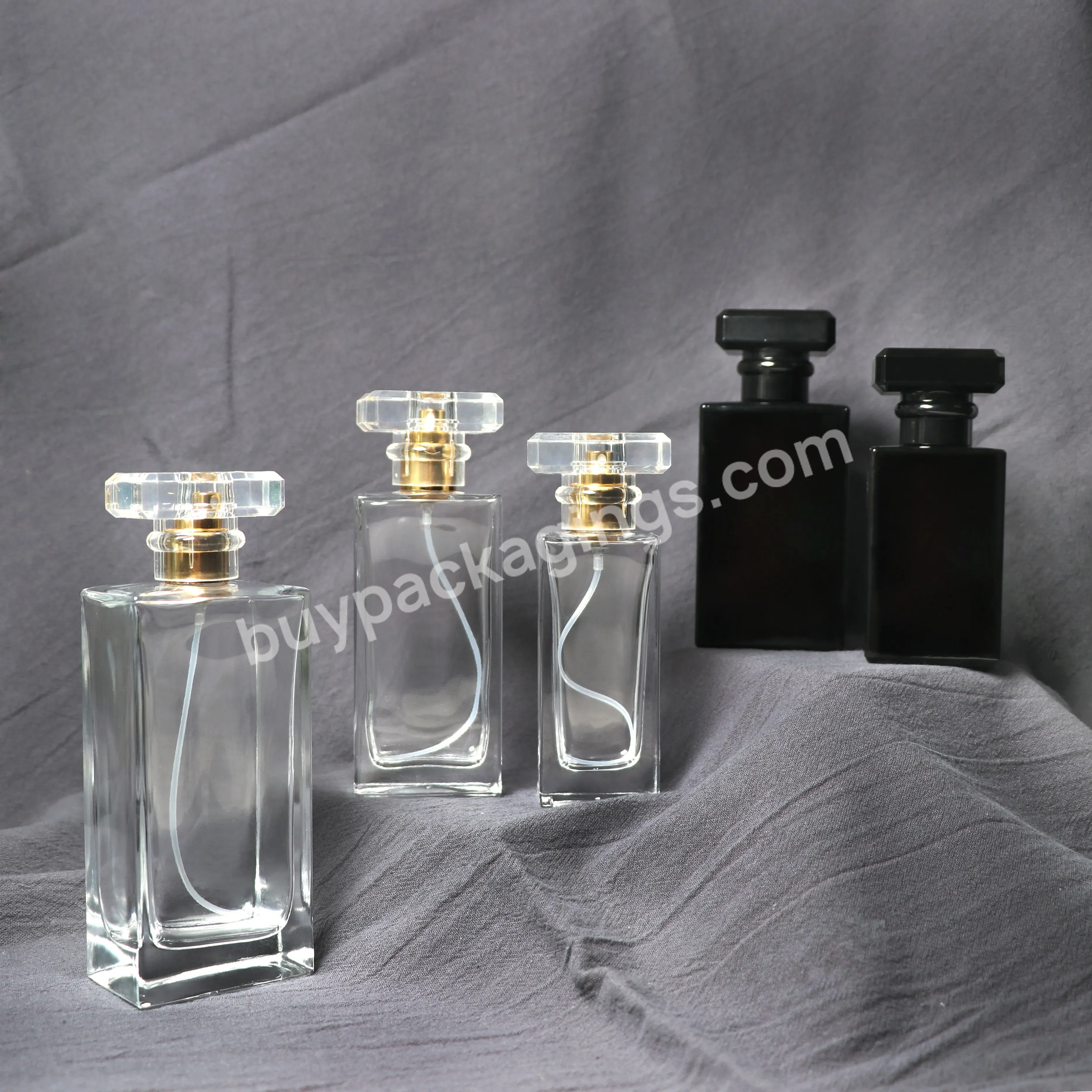 30ml 50ml 100ml Square Black Color Glass Perfume Bottle With Spray