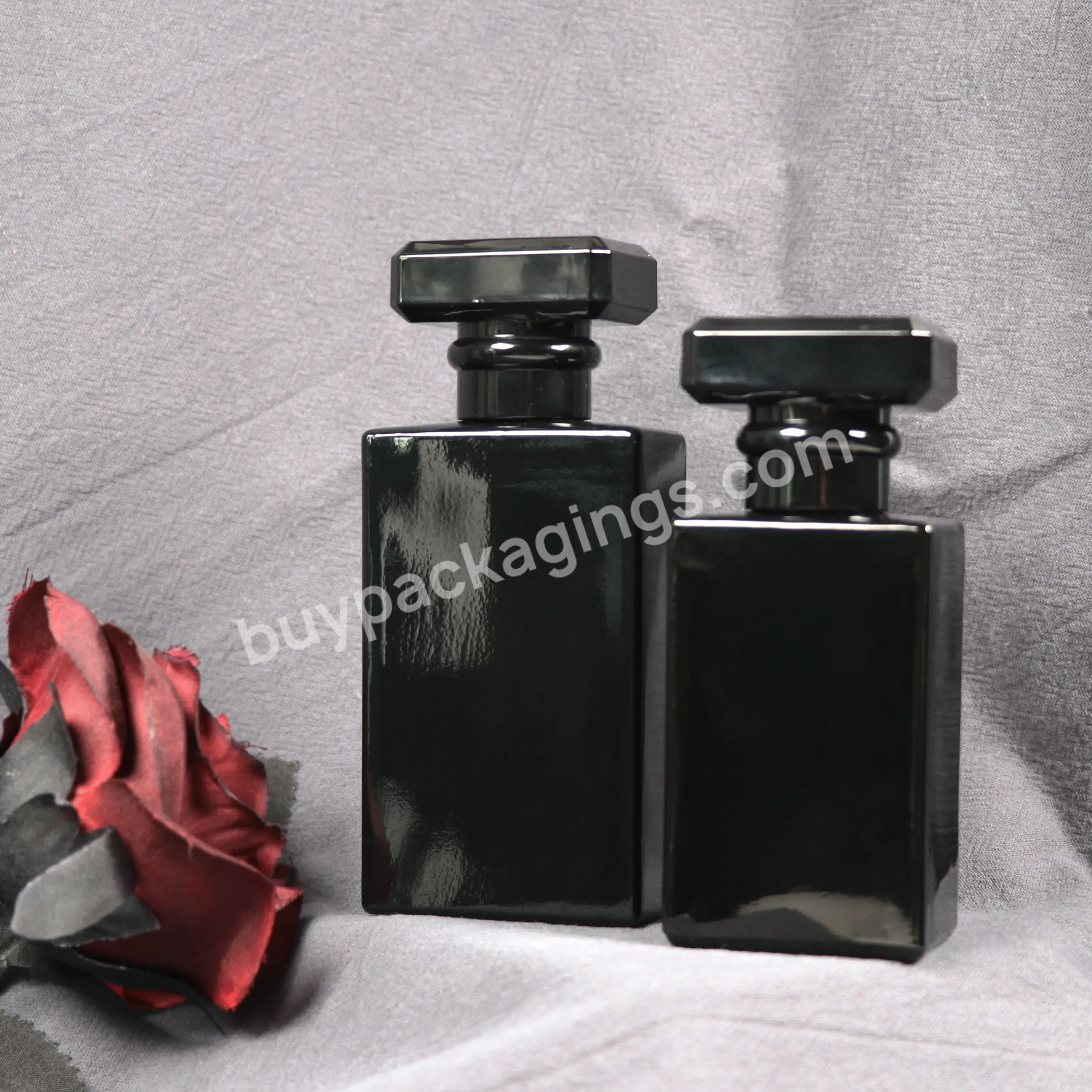 30ml 50ml 100ml Square Black Color Glass Perfume Bottle With Spray