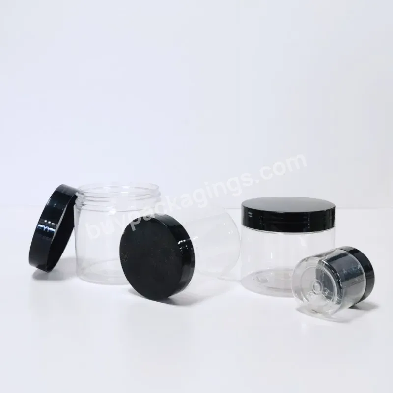 30ml 50ml 60ml 100ml 200ml Pet Clear Body Scrub Container Cosmetic Cream Plastic Jars With Black Lids