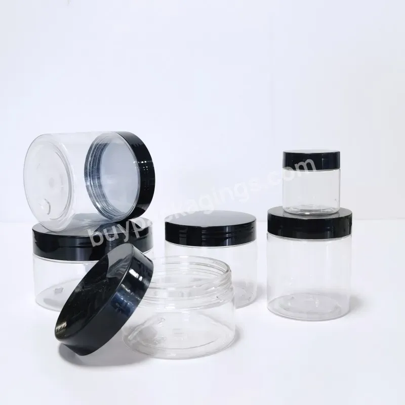 30ml 50ml 60ml 100ml 200ml Pet Clear Body Scrub Container Cosmetic Cream Plastic Jars With Black Lids